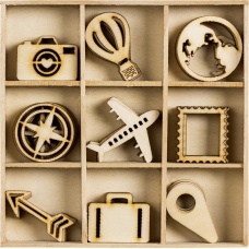 Ornem.boîte bois Voyage 45pces