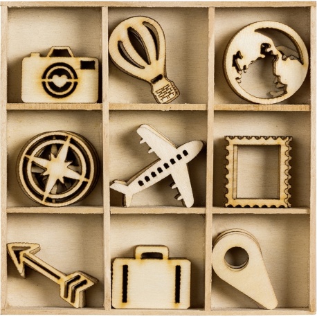 Ornem.boîte bois Voyage 45pces