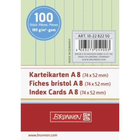Fiches bristol A8 ligné vert 100pc