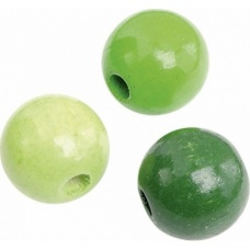 Perle bois 12mm vert pr.mél.30pc