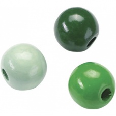 Perle bois15mm vert mél.15pc